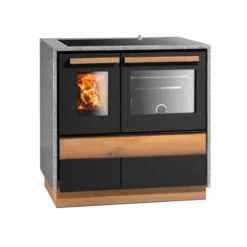 Küchenofen Lohberger Dachstein Alpin Mit Cerankochfeld Und Naturstein Herdrahmen - Anschluss Rechts Hinten