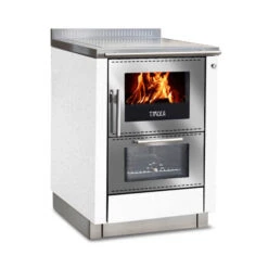 Küchenofen Tyrola TR_F 60 Sandstein / Edelstahl Mit Sichtfenster Und Stahlkochplatte - RA Rechts Seitlich